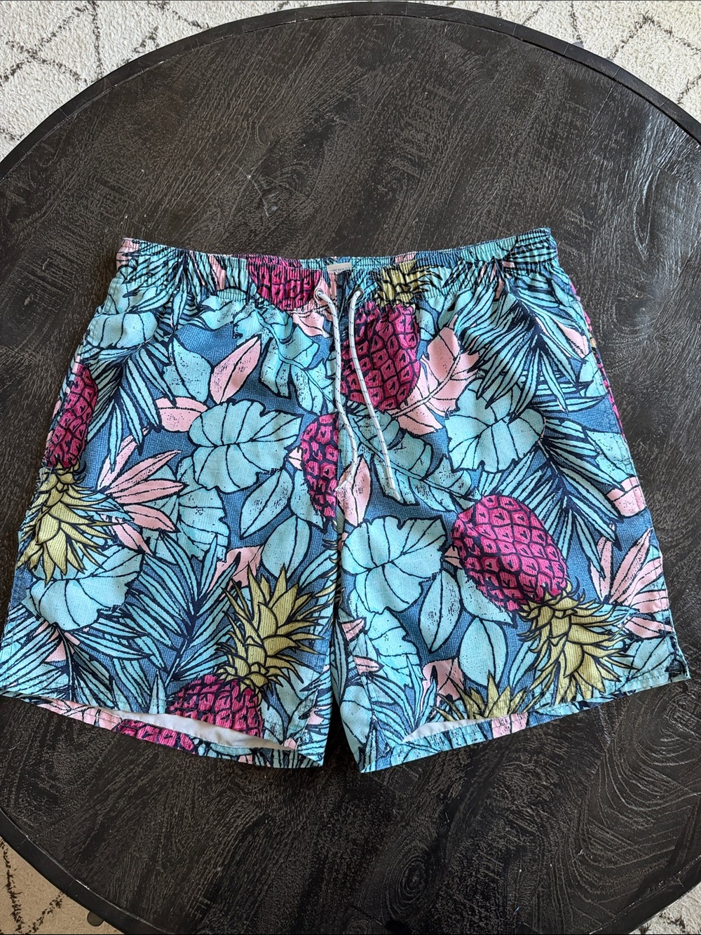St. John's Bay Pineapple Leaf Print Swim Trunks - Blue, Pink, Yellow